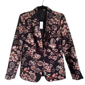 Ann Taylor Womens Floral Statement Blazer Navy Pink Size 4 Small Professional